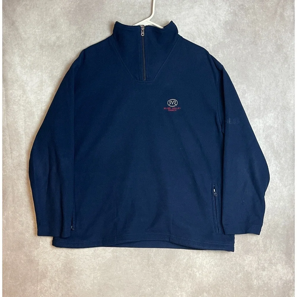 VINTAGE Polo Golf Ralph Lauren Fleece Sweater Mens Large Blue River Valley USA